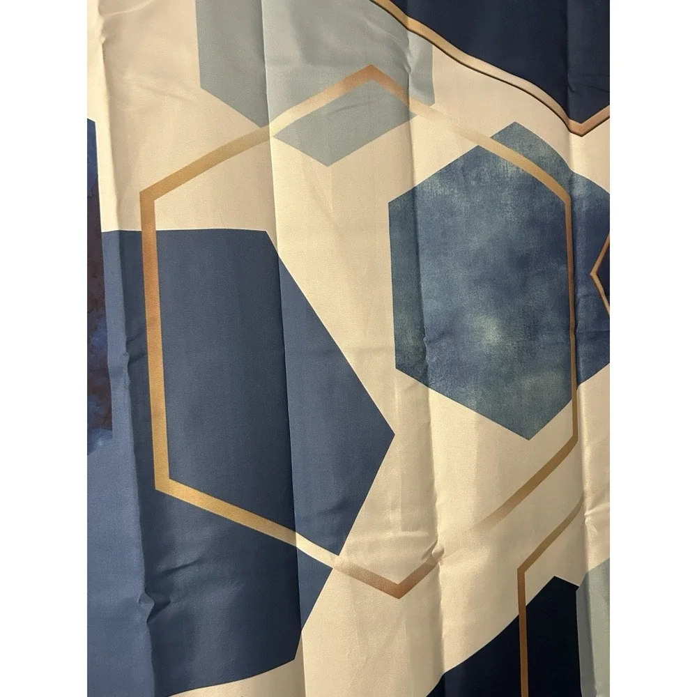 Abstract Blue & Gold Shower Curtain With Bow Golf Hooks Waterproof Bathroom Set